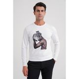 Efor Erkek Slim Fit Desenli Uzun Kollu Pamuklu Beyaz T-shirt TS-862 - 2XL