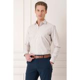 Efor Erkek Slim Fit Dikine Çizgili %100 Pamuklu Klasik Bej Beyaz Gömlek Gk 721