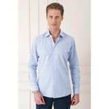 Efor Erkek Slim Fit Dikine Çizgili %100 Pamuklu Klasik Mavi Beyaz Gömlek Gk 721 - Mavi - Beyaz