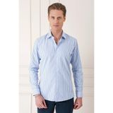 Efor Erkek Slim Fit Dikine Çizgili %100 Pamuklu Klasik Mavi Beyaz Gömlek Gk 721