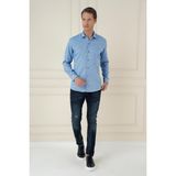 Efor Erkek Slim Fit Dokulu %100 Pamuklu Mavi Gömlek G 1584