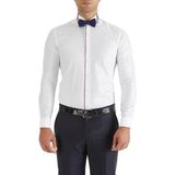 Efor Erkek Slim Fit Duble Manşet Biyeli Beyaz Bordo Damatlık Smokin Gömlek Gk 182 - Beyaz - Bordo