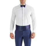 Efor Erkek Slim Fit Duble Manşet Biyeli Beyaz Lacivert Damatlık Smokin Gömlek Gk 182 - Beyaz - Laci
