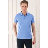 Efor Erkek Slim Fit Düğmeli Pamuklu Mavi Polo Yaka Tişört Ts 879 - 3XL