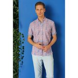 Efor Erkek Slim Fit Düğmeli Yaka Desenli Kısa Kollu Pamuk Lila Gömlek G 1499 - 2XL