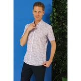 Efor Erkek Slim Fit Düğmeli Yaka Şal Desenli Kısa Kollu Pamuk Lila Gömlek G 1501