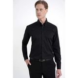Efor Erkek Slim Fit Düğmeli Yüksek Yaka %100 Pamuk Non İron Kumaş Düz Siyah Gömlek GK 760 - 4XL