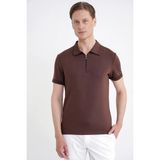 Efor Erkek Slim Fit Esnek Pamuklu Fermuarlı Kahverengi Polo Yaka Tişört TS 926 - XL