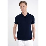 Efor Erkek Slim Fit Esnek Pamuklu Fermuarlı Lacivert Polo Yaka Tişört TS 926