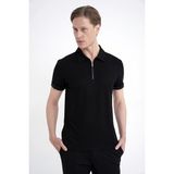 Efor Erkek Slim Fit Esnek Pamuklu Fermuarlı Siyah Polo Yaka Tişört TS 926 - XL