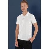 Efor Erkek Slim Fit Fermuarlı Pamuklu Ekru Kırık Beyaz Polo Yaka Tişört Ts 871 - 2XL