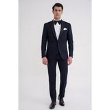 Efor Erkek Slim Fit Fleto Cep Çıkarılabilir Saten Yaka Düz Lacivert Damatlık Smokin Takım Altro 032 - 4 Drop - 52