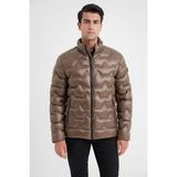 Efor Erkek Slim Fit Hakim Yaka Yan Cepli Kaz Tüyü Bej Şişme Mont MT 175