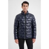 Efor Erkek Slim Fit Hakim Yaka Yan Cepli Kaz Tüyü Lacivert Şişme Mont MT 175 - 3XL
