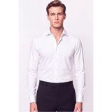 Efor Erkek Slim Fit İtalyan Yaka %100 Pamuk Saten Düz Beyaz Gömlek GK 759