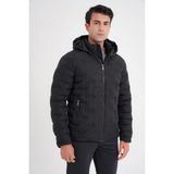 Efor Erkek Slim Fit Kapüşonlu Yan Cepli Kaz Tüyü Siyah Şişme Mont MT 177 - 4XL