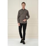 Efor Erkek Slim Fit Kazayağı Desenli %100 Pamuklu Casual Kahve Gömlek G 1585 - 2XL