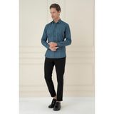 Efor Erkek Slim Fit Kazayağı Desenli %100 Pamuklu Casual Mavi Gömlek G 1585 - 2XL