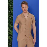 Efor Erkek Slim Fit Keten Karışımlı Apaş Yaka Camel Gömlek G 1549