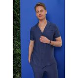 Efor Erkek Slim Fit Keten Karışımlı Apaş Yaka İndigo Gömlek G 1549 - Indigo