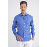 Efor Erkek Slim Fit Klapa Yaka Esnek Pamuklu Koyu Mavi Çizgili Gömlek G 1599 - 4XL