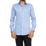 Efor Erkek Slim Fit Klasik Yaka Pamuk Saten Uzun Kol Mavi Gömlek Gk 214 - 2XL