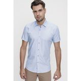 Efor Erkek Slim Fit Mavi Kısa Kollu Gömlek G 1474