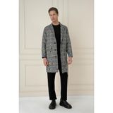Efor Erkek Slim Fit Mevsimlik Ekose Desenli Siyah-Beyaz Kaban Palto PLT 086 - Siyah - Beyaz
