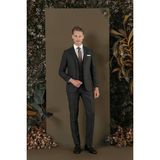 Efor Erkek Slim Fit Mono Yaka Yünlü Kahverengi Yelekli Takım Elbise TK 880 - 6 Drop - 44