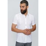 Efor Erkek Slim Fit Önden Pensli %100 Pamuk Çıtçıtlı Kısa Kollu Beyaz Gömlek GK 659