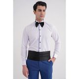 Efor Erkek Slim Fit Önü Lacivert Biyeli Ata Yaka Beyaz Smokin Gömlek GK 733 - 2XL