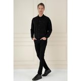 Efor Erkek Slim Fit Pamuklu Düğmei Siyah Klasik Triko Kazak TR 879