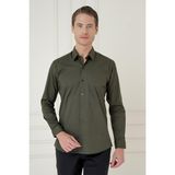 Efor Erkek Slim Fit Pamuklu Uzun Kollu Klasik Haki Gömlek Gk 745