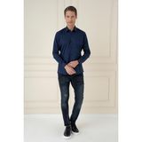 Efor Erkek Slim Fit Pamuklu Uzun Kollu Klasik Lacivert Gömlek Gk 745 - 2XL