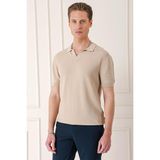 Efor Erkek Slim Fit Polo Yaka Kısa Kol %100 Pamuk Bej Triko Kazak Tr 868