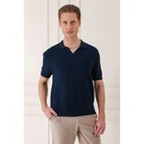 Efor Erkek Slim Fit Polo Yaka Kısa Kol %100 Pamuk Lacivert Triko Kazak Tr 868 - 2XL