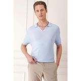 Efor Erkek Slim Fit Polo Yaka Kısa Kol %100 Pamuk Mavi Triko Kazak Tr 868 - XL