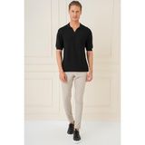 Efor Erkek Slim Fit Polo Yaka Kısa Kol %100 Pamuk Siyah Triko Kazak Tr 868 - 2XL