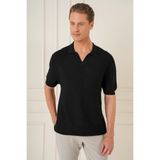 Efor Erkek Slim Fit Polo Yaka Kısa Kol %100 Pamuk Siyah Triko Kazak Tr 868
