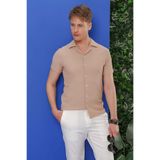 Efor Erkek Slim Fit Rahat Kalıp Gofre Kumaş Bej Gömlek G 1536