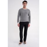 Efor Erkek Slim Fit Renkli Ribanalı Ekru Gri Yünlü Bisiklet Yaka Triko Kazak TR 890 - XL