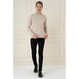 Efor Erkek Slim Fit Ribanalı Bej Yünlü Bisiklet Yaka Triko Kazak TR 875 - XL