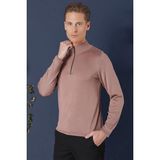 Efor Erkek Slim Fit Ribanalı Fermuarlı Yarım Balıkçı Yünlü Gül Kurusu Triko Kazak Kazak TR 861 - 2XL