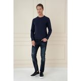 Efor Erkek Slim Fit Ribanalı Lacivert Yünlü Bisiklet Yaka Triko Kazak TR 875