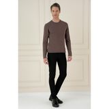 Efor Erkek Slim Fit Ribanalı Vizon Kahverengi Yünlü Bisiklet Yaka Triko Kazak TR 875 - XL