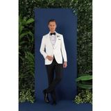 Efor Erkek Slim Fit Saten Yaka Çift Yırtmaçlı Damatlık Ekru Smokin Ceket Black 034 - 54
