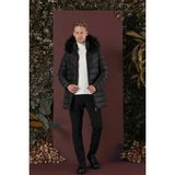 Efor Erkek Slim Fit Siyah Kaban %100 Polyester Uzun Kol Düz Desenli Astarlı KA 076