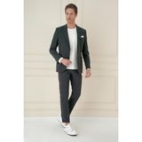 Efor Erkek Slim Fit Torba Cep Esnek Spandex Karışımlı Düz Nefti Blazer Ceket C 696 - Petrol Yeşili - 44