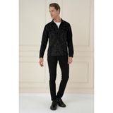 Efor Erkek Slim Fit Yan Cep Etnik Desenli Çıtçıtlı Pamuklu Siyah Gömlek Ceket G 1578