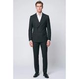 Efor Slim Fit %96 Yünlü Çift Yırtmaç Çizgili Siyah Kruvaze Takım Elbise Tk 954 - 6 Drop - 52